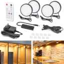 WOBANE LED Under Cabinet Lights, Black Puck Lights, 9W 700Lumens, Remote Control, Dimmable Counter Lighting for Kitchen, Closet, Shelf, 2700K Warm White,Super Bright,Timing, Ultra Thin, Set of 4