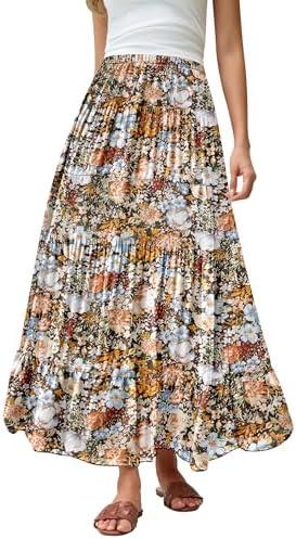 Women's Maxi Skirt with Pockets High Waisted Casual A-Line Pleated Long Skirts, size L