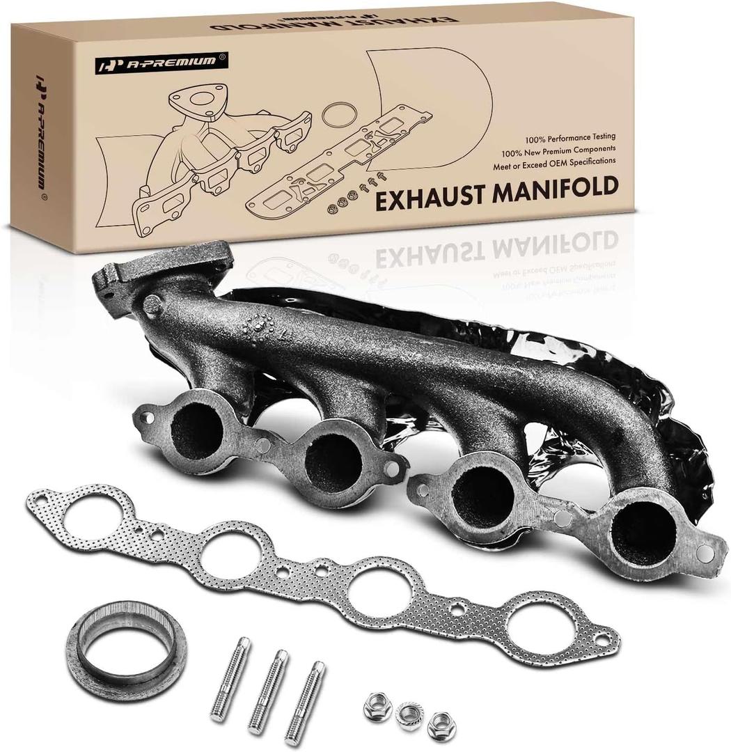 A-Premium Right Exhaust Manifold W/Gasket, Studs & Nuts & Heat Shield Compatible with Chevrolet Silverado Express Suburban Avalanche 1500 2500 3500 Tahoe & Cadillac Escalade & GMC Sierra Savana & More