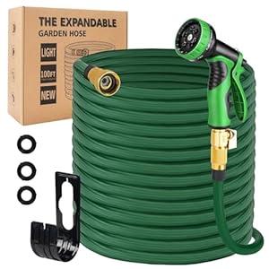 Higen Expandable Garden Hose 100ft, Flexible Lightweight Garden Hose with 10 Function Spray Nozzle, 2024 New Patented 40 Layers Nano Rubber Leakproof Thickened 2.5X Expanding No Kink Water Hose