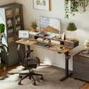 Agilestic 48 x 24 Inches Electric Standing Desk with 2 Storage Drawers, Adjustable Height Sit and Stand Computer Table with Splice Board, Rustic Brown