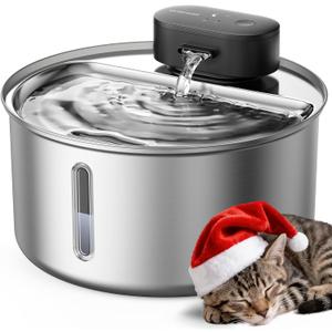 oneisall Cat Water Fountain Wireless: Stainless Steel 3.2L/108oz Cordless Pet Water Fountain, Ultra Quiet SilentFlow Pump, Battery Operated Automatic Water Dispenser for Cats Indoor, Motion Sensor