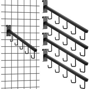 Therwen 4 Pcs Gridwall Accessories Metal 5 Hooks Waterfall Hangers 16.5 Inch Square Tubing Straight Arm Gridwall Waterfall Hooks Hangers for Home Shop Retail Clothing Display(Black)