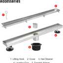 SaniteModar Linear Shower Drain 32 inch Tiled Insert 2 in 1 Panels, 304 Stainless Steel Shower Floor Drain, Brushed Linear Drain with Adjustable Feet and Hair Filter