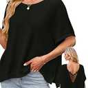 Falechay Summer Tops For Women 2025 Womens Tops Dolman Flowy Oversized Top Loose Fit Dressy Casual Open Back Split Hem Babydoll Sweaters Women's Boat Neck Side Slit Boutique Holiday Clothes, Black, S