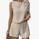 SHENHE Women's Summer 2 Piece Outfits Sleeveless Crewneck Tank Top and Shorts Going Out Set (S)