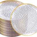 DaYammi 100 Pcs Clear Gold Plastic Plates, Hammered Party Plate, Fancy Plastic Plates Disposable Clear Disposable Dessert Platos, 7 Inch Heavy duty Plastic Dessert Platos for Party & Wedding