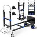 Upgraded 3 in 1 Folding Hand Truck, 600lbs Capacity, Heavy Duty Convertible Dolly with Retractable Handle and 4 Rubber Wheels, Collapsible Cart for Moving Home, Office, Warehouse (Blue)