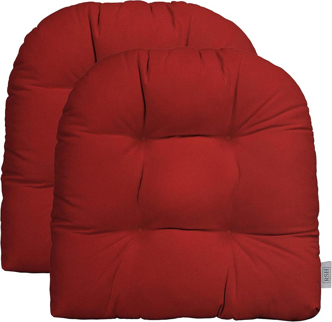 RSH DECOR: Sunbrella Tufted Wicker U-Shape Cushions Set of 2 | 19 x 19 | Water and Fade-Resistant Performance Fabric | Outdoor Seat Cushions for Patio Furniture | Canvas Jockey Red