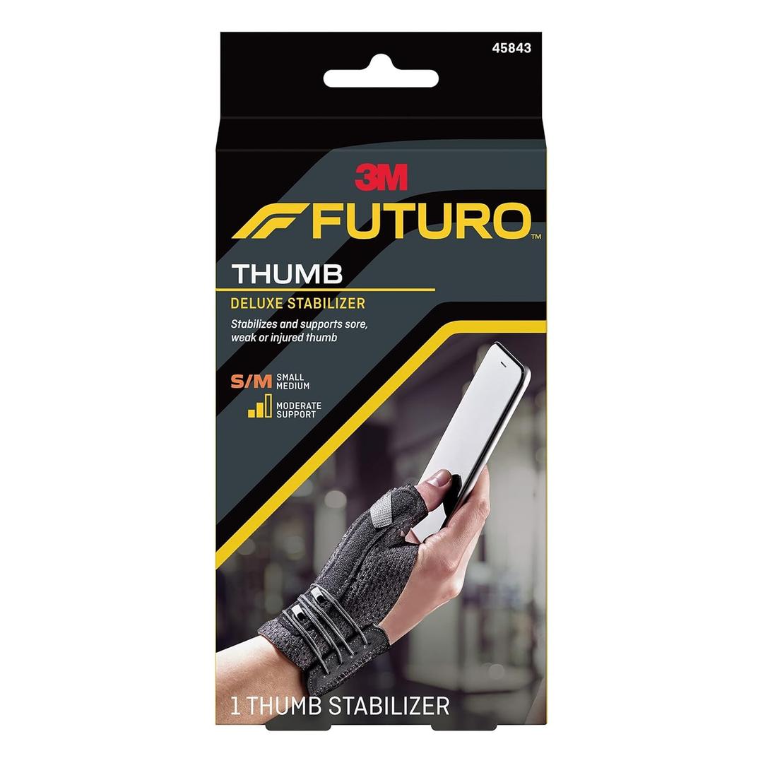 Futuro Deluxe Thumb Stabilizer, Left or Right Hand, Small/Medium Size, Adjustable, Stabilizes and Supports Sore, Weak or Injured Thumb, Soft and Breathable Materials Enhance Comfort, 1 Piece