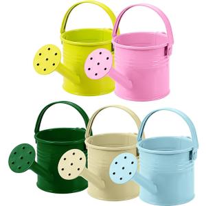 5 Pcs Kids Watering Cans, Mini Metal Plant Watering Can with Long Spout, Small Tin Flower Pots for Indoor Outdoor Gardening
