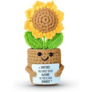 2 x SOL VIBES Mothers Day Sunflower Crochet Gift for Women Friendship Positive Plant Decor, Uplifting Thinking of You Encouragement Gift for Friend, Coworker, Sister, Mom, Teacher, Daughter