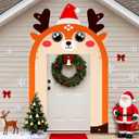 Christmas Reindeer Door Banner Decoration Xmas Door Cover Front Door Porch Banner Arch Red Reindeer Birthday Banner Wall Decor for Indoor Outdoor Yard Garage Photo Booth Prop Door Archway Decor