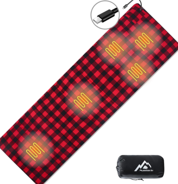 Heated Sleeping Bag pad, Heated Sleeping Bag Liner, Type-C Input, 5+5 Heating Zones, Operated by Power Bank (Battery NOT Included) or Other USB Power Supply, 52x6