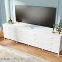 Huuger 70 Inch Dresser for Bedroom, TV Stand for 65, 75, 80 Inch TV, 12 Fabric Drawer Long Dresser, Large Storage Organizer Unit, Wide Chest of Drawer with Storage, for Living Room, White
