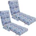 Kigley Outdoor 2 Pcs Chaise Lounge Cushions with Side Pocket 76x22x6 Thick Tufted Waterproof Patio Pool Lounge Chair Replacement Cushion Navy Blue Retro Fade Resistant for Furniture Lawn, Patterned