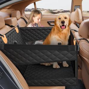 PETICON Large Dog Car Seat, Back Seat Extender for Dogs with 3 Mesh Windows, Waterproof Medium Carseat for Dogs with 4-Splice Hard Bottom, Pet Seat Cover for Cars, Trucks and SUVs (Black)