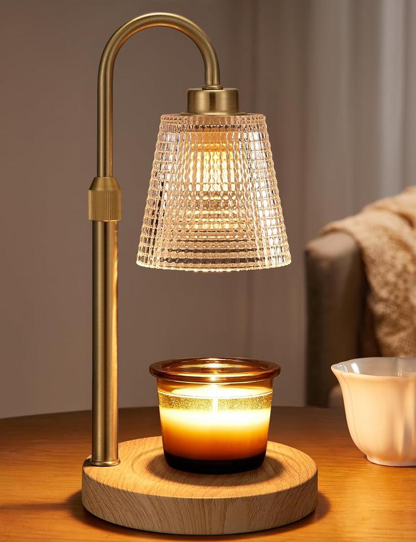 Innqoo Wood Color& Clear Candle Warmer Lamp with Timer, Dimmable Candle Warmer for Jar Candles, Height Adjustable Wax Melts Warmer, Birthday Gifts for Women Mom, House Warming Gifts New Home Decor