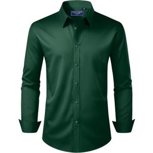 Alimens & Gentle Men's Dress Shirt Regular Fit Stretch Stain Shield Long Sleeve Solid Business Wedding Button Down Shirts (Green, XL)