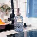 16 oz Diamond Pattern Glass Soap Dispenser, Kitchen and Bathroom Refillable Soap Dispenser with Rust Resistant Stainless Steel Pump for Hand Soap, Lotion Glass Liquid Dispenser (Blue)