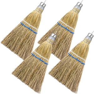 Suclain 4 Pcs 12 Inch Whisk Broom Hand Held Mini Corn Straw Whisk Broom Short Handle with Metal Hanger Halloween for Multi Surface Sweeping Small Hand Brush for Outdoor Car Porch Debris Dust Dirt