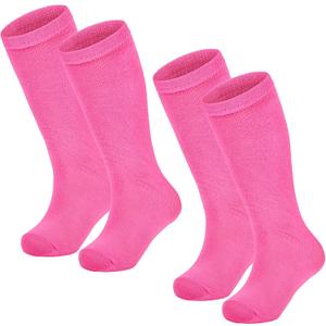 Century Star Kids Soccer Socks Striped Cotton Atheleticl Baseball Softbal Socks Toddler Youth Knee High Sock for Boys Girls (6-9 Years, Solid Rose & Solid Rose)