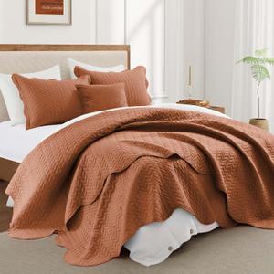 IR Imperial Rooms Twin Quilt Bedding Set Size (68 x 86) + 1 Pillow Shams (20 x 26 + 2) - 2 Pcs All Season Lightweight Reversible Microfiber Coverlet Embossed Quilt Bedspread (Rust)