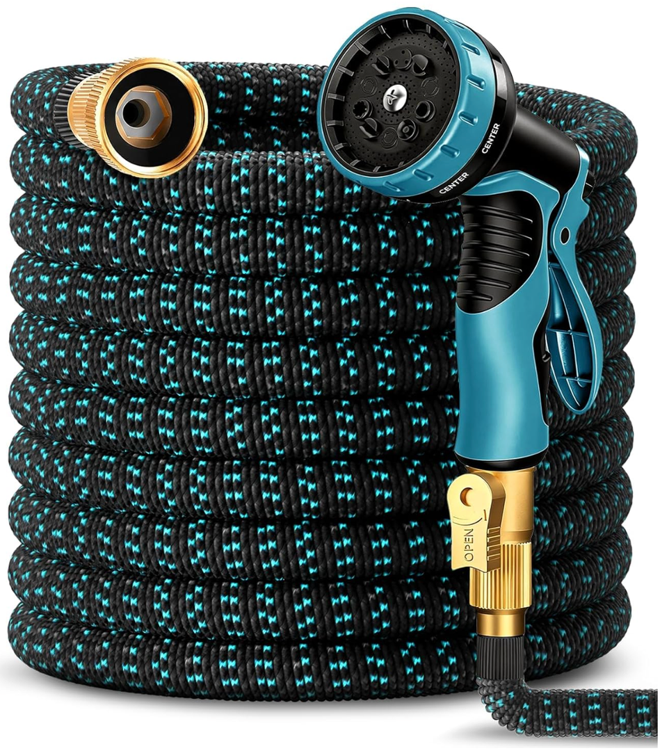 50 ft Expandable Garden Hose-2026 Upgraded Expanding Water Hose with 10 Function Nozzle, 3/4" Solid Brass Fittings, 5-Layer Latex Core, No-Kink Flexible Retractable Hose for Patio, RV, Car Washing