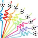 24Pcs Soccer Party Straws for Soccer Party Favors, Soccer Ball Themed Party Decorations Reusable Soccer Themed Straws for Sports Party Supplies for Kids Boys Girls (One Size)