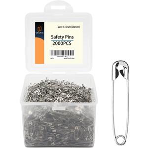 vrupin 2000 Pieces - Silver Safety Pins, 1.1 inch 28mm, Extra Strong, Multi-purpose