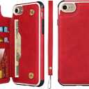 iCoverCase Compatible with iPhone SE(2022)/SE(2020)/7/8/6/6s Wallet Case with Card Slots Holder and Wrist Strap Premium PU Leather Kickstand Magnetic Clasp Shockproof Flip Cover Case (Red)