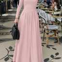 MEROKEETY Women's Fall Long Sleeve Wedding Guest Dresses 2025 One Shoulder Elegant Formal Pleated Midi Maxi Dress (Pink, M)