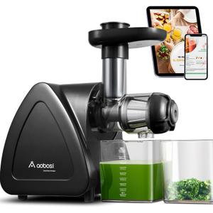 Juicer Machine, Aobosi Slow Masticating Juicers, Cold Press Juicer Machines with Reverse Function, Quiet Motor, High Juice Yield with Juice Jug & Brush for Cleaning (Matte Black)