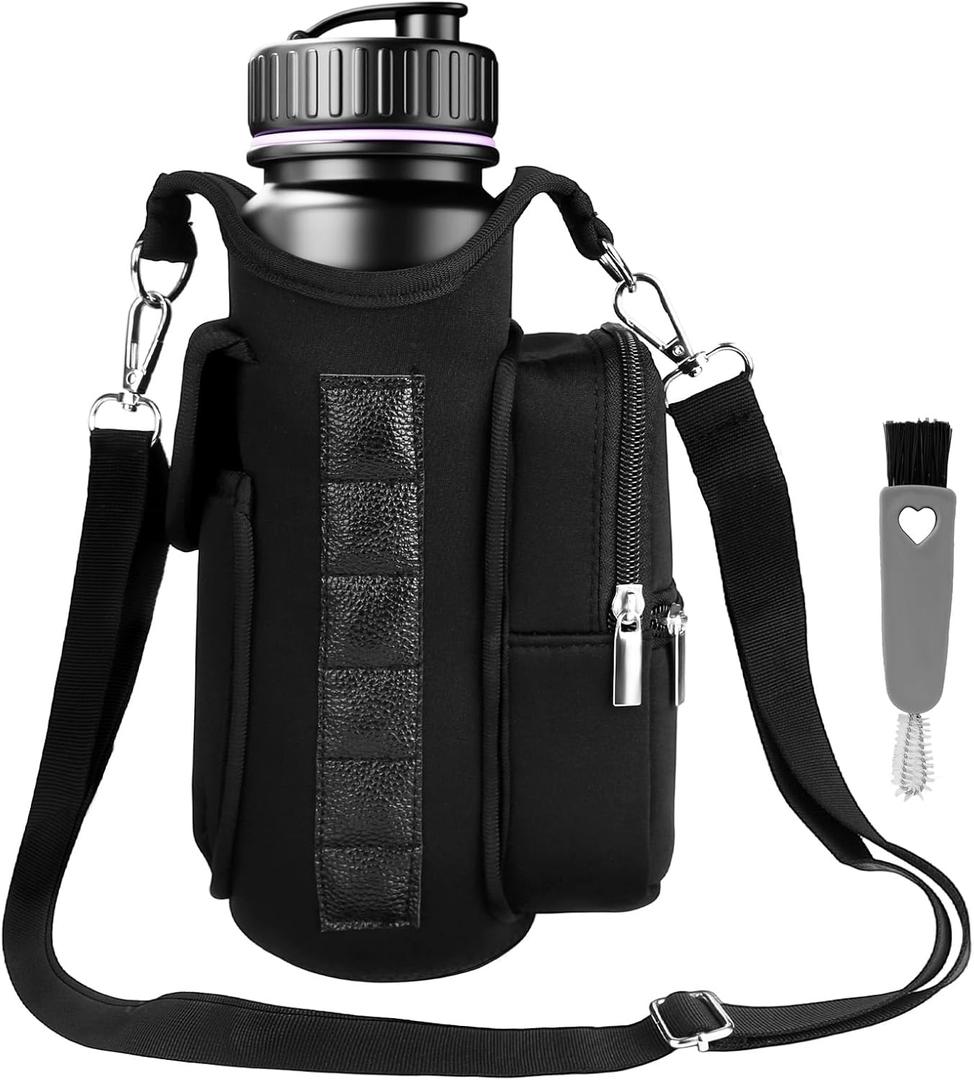 Magnetic Gym Bag, Magnetic Gym Water Bottle Bag for Men and Women, Water Bottle Holder with Strap and Cleaning Brush, Crossbody Gym Bags for Travel, Outdoors, Sports