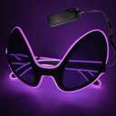 Halloween Alien Eyes Glasses EL Wire Glowing Eyewear LED Light Up Costume Festival Party Sunglasses (Purple)