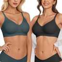 Vertvie Wireless Bras for Women Full Coverage Supportive Seamless Bralettes No Underwire Push Up Comfort Soft T-Shirt Bra (Black+teal,Small)