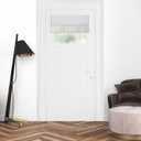 100% Blackout French Door Curtains, Wrinkle Free, Room Darkening, Blocks Light and Heat Through Glass. Drill-Free Easy Installed Door Window Curtains. (Greyish White,1 Panel, 24"x 18")