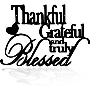 Thankful Grateful Blessed Wall Decor Black Metal Wall Art Thankful Grateful and Truly Blessed Sign Home Decor Entryway Living Room Decoration Signs - 12 Inches