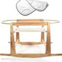 Moses Basket Stand - Wooden Rocking Moses Basket Stand for Baby Bassinets - Adjustable Bassinet Rocker Crafted From Natural Wood - Perfect For Newborns - Includes Bonus Change Mat -Basket Not Included