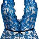 Avidlove Plus Size Lingerie for Women Lace Bodysuit Halter Teddy Babydoll Nightgown 16-24 Plus (Black&blue1) 18W
