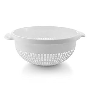YBM HOME Deep Plastic Strainer Colander with Handle Made of Food Safe BPA-Free Plastic - Durable and Dishwasher Safe - Use for Pasta, Noodles, Spaghetti, Vegetables and More (1, White)