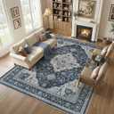 WITSHOCK 6x9 Living Room Rug Washable Area Rug Modern Abstract Rugs Non Slip Indoor Carpet for Bedroom Dining Room Nursery Kitchen Office Home Decor Stain Resistant Soft Wave Striped Rug, Blue