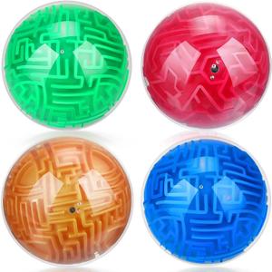 Sumind 4 Pcs 3D Puzzle Maze Ball Magic Brain Teasers Games Memory Sequential Maze Cube Ball Sphere Educational Puzzle for Adult Hard Challenges(Blue, Green, Rose Red, Gold)