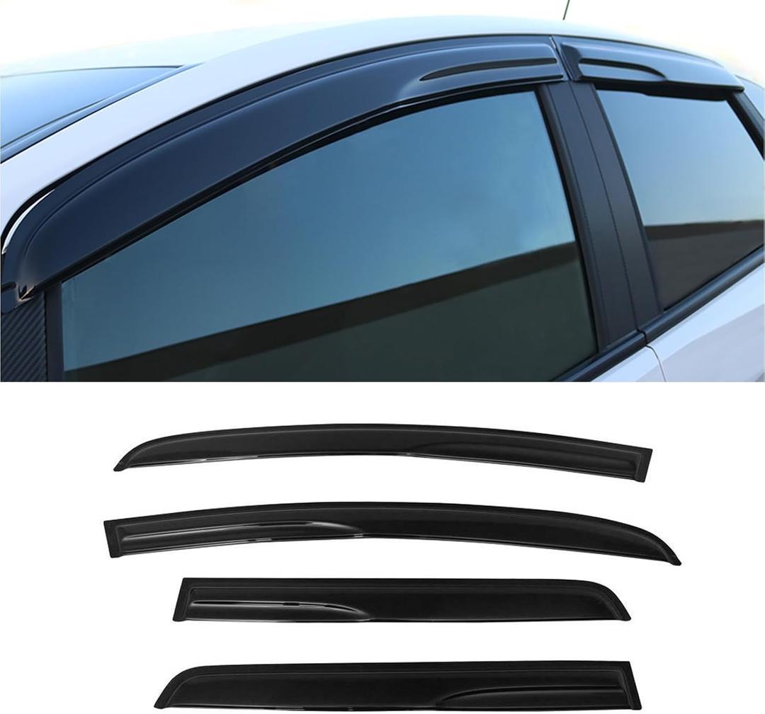IKON MOTORSPORTS Window Visor Compatible with 2015-2019 Honda Fit, Acrylic Smoke Tinted & Semi-Transparent Sun Rain Shade Guard Wind Vent Air Deflector, 2016 2017 2018