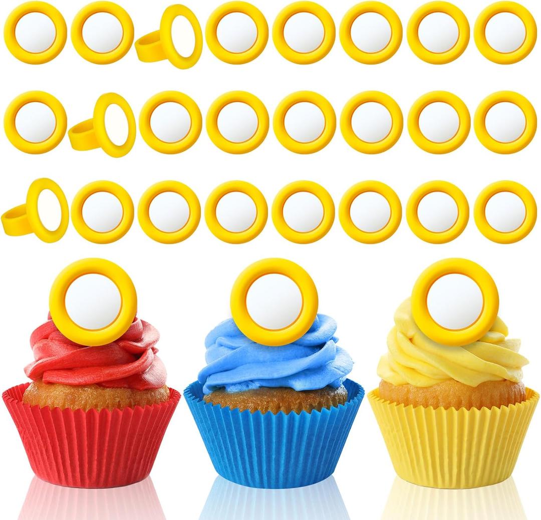 48 Pcs Gold Round Power Rings Game Figure Display Dream Catcher Rings for Cupcake Toppers Birthday Decorations Birthday Party Supplies