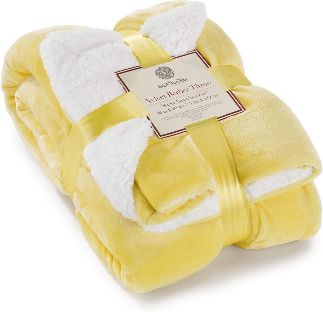 Genteele Sherpa Throw Blanket Super Soft Reversible Ultra Luxurious Plush Blanket, 50 x 60 inches, Yellow/White