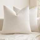 MIULEE Pack of 2 Decorative Farmhouse Linen Pillow Covers Rustic Boho Accent Outdoor Couch Throw Pillow Covers for Cushion Bed Sofa Living Room Home Decor 18x18 Inch Ivory