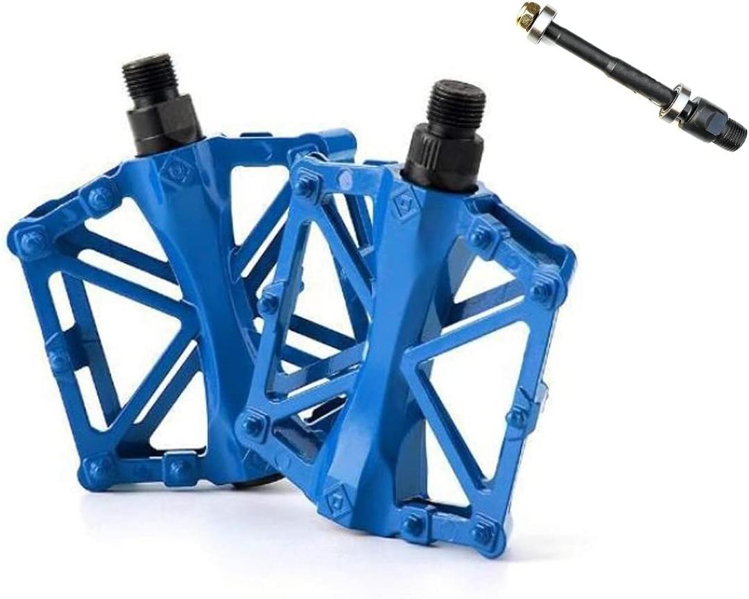 Free-fly Bicycle Pedal - Aluminum Bearing Bike Pedals with 16 Anti-Skid Pins - Lightweight Platform Pedals - Universal 9/16" Bike Pedal for Mountain BMX MTB Road Bike (Blue)