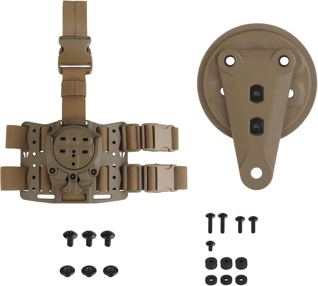 Drop Leg Platform 360° Rotation Holster Platform Adapter Receiver Mounts with Adjustable Thigh Straps for Holsters and Magazine Pouches (Tan Sets)
