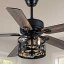 52" Farmhouse Ceiling Fan with Light and Remote, Rustic Caged Fandelier